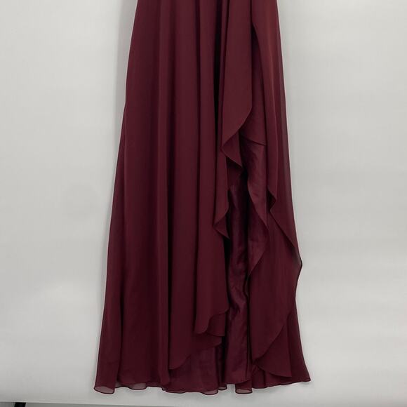 Jenny Yoo BHLDN Farrah Gown Ruffle Skirt Front Slit Chiffon Hibiscus Red NEW 4 - Picture 5 of 12